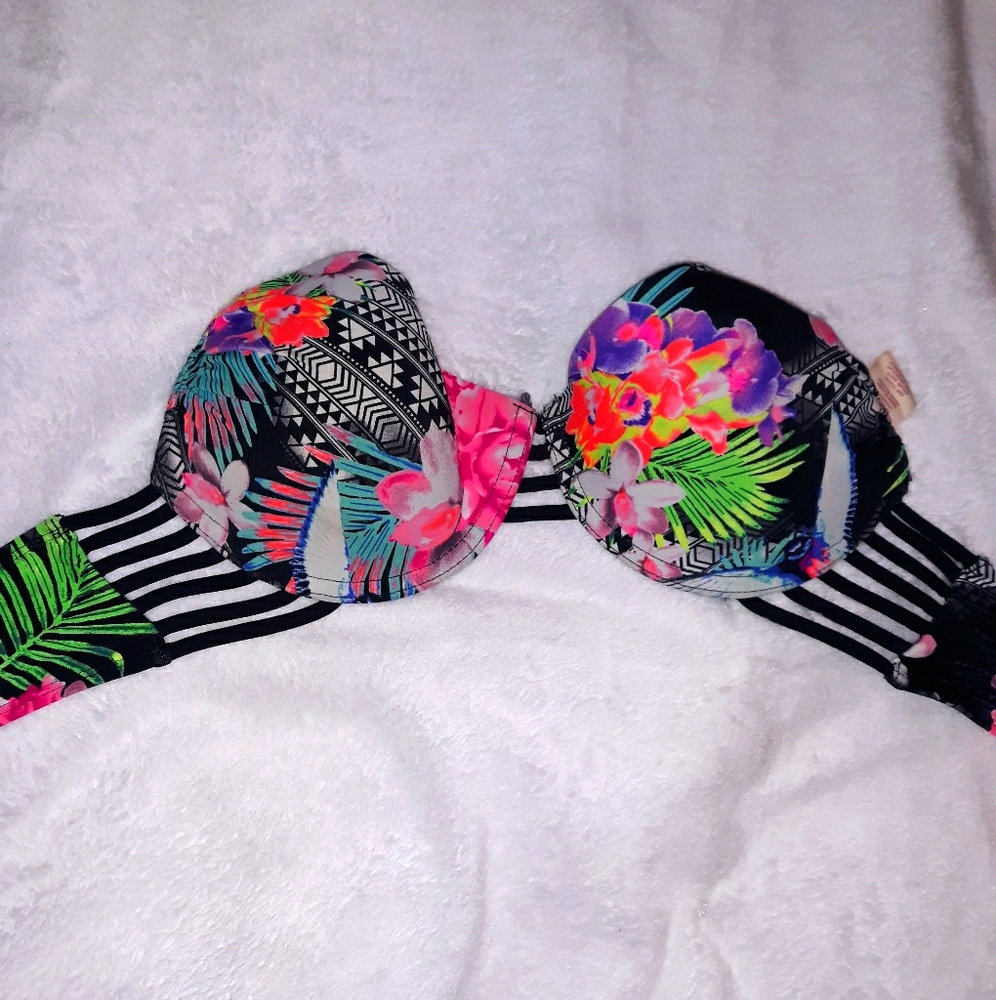 OP Push Up Strapless Colorful flower Swimsuit Top